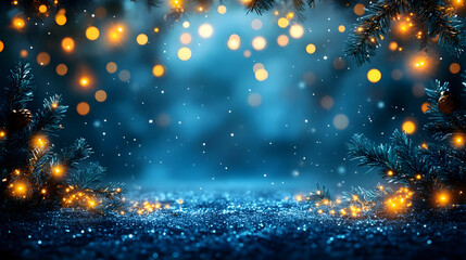 Canvas Print - A serene winter scene with sparkling lights and snowflakes.