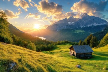 Canvas Print - Grassy Field Cabin