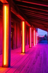 Wall Mural - Neon Lit Columns on Wooden Floor