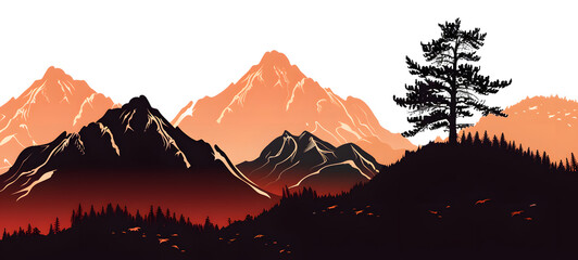 Wall Mural - A silhouette of mountains with tree