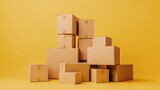 Stack of cardboard boxes on yellow background.