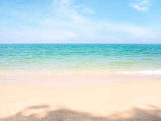 Canvas Print - Summer background nature travel Sand beach ocean texture surface blue sea and horizon nature tropical, beauty view landscape shore island cloud clear sky light day card holidays tourism Vacation.