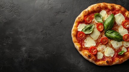 Wall Mural - Fresh Pizza with Tomatoes and Basil