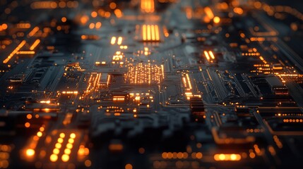 Wall Mural - Close-up of a Circuit Board with Glowing Lights