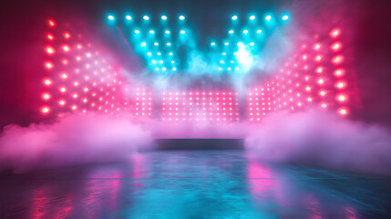 Wall Mural - A vibrant stage setup with colorful lights and smoke effects.