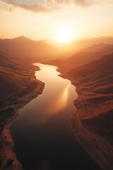 Wall Mural - River sunset in mountains