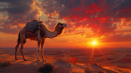 Wall Mural - Camel in the desert on a sunny day.