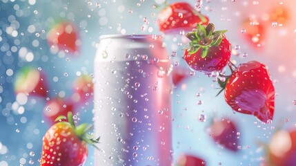 Wall Mural - Fresh Strawberries With Water Splash can mockup.