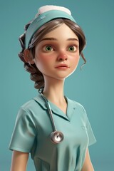 Sticker - A cartoon girl in a blue nurse's uniform with a stethoscope