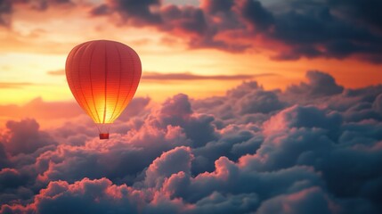 Sticker - Hot Air Balloon Soaring Through Sunset Clouds