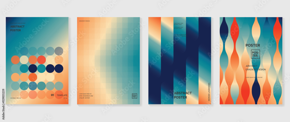Collection of 70s color gradient poster background vector. Set of retro ...