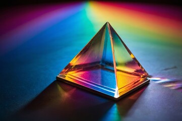 Wall Mural - glass pyramid reflecting rainbow light on blue surface
