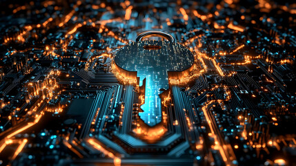 Digital illustration of a key symbolizing cybersecurity and data protection.