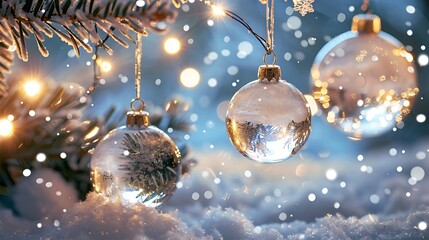 Chic christmas lights and crystal ball decorations happy new year background