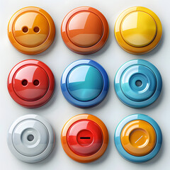 Colorful glossy buttons with different designs.