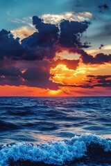 Wall Mural - sunset over ocean with waves