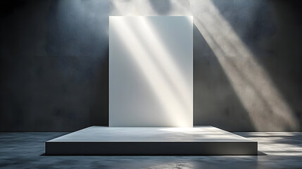 Wall Mural - Minimalist display area with a blank canvas and dramatic lighting.