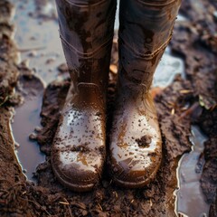 rubber boots in the mud.