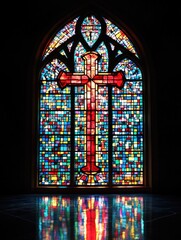 Canvas Print - Stained glass window with cross