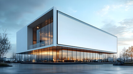 Wall Mural - Modern architectural building with large glass facade and minimal design.