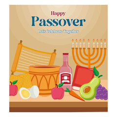 Wall Mural - happy passover card template for greeting card fashion commercial banner, cover, social media. flat vector modern illustration