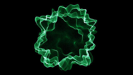 Technology green sphere with connecting dots and lines. Digital abstract network structure. 3D rendering.