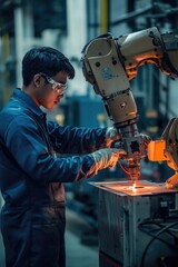 Wall Mural - Industrial worker operating machinery