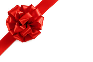 Shiny red ribbon bow overlay template isolated on white background with clipping path, object for creative design decoration