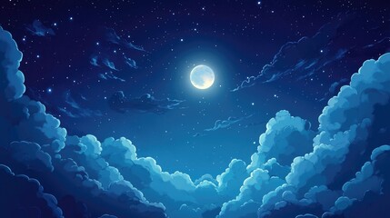 Canvas Print - Night Sky With Clouds And Full Moon