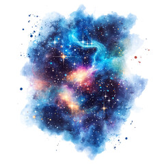 dark blue starry galaxy sky, splash watercolor illustration, transparent background