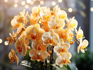 Excellent Most commonly grown house plants. Close up of orchid flower yellow bloom