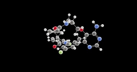 Poster - Remibrutinib molecule, rotating 3D model of small molecule, looped video on a black background