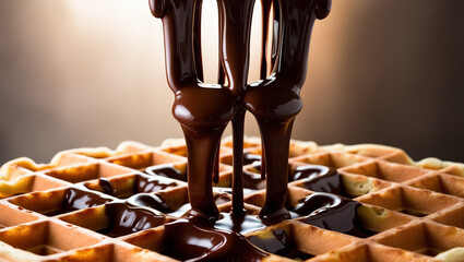 Wall Mural - Belgian Waffle with Tempting Liquid Chocolate