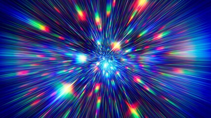 Flight to the stars at the speed of light. Portal for hyperspace jump. Colorful glowing cosmic background. Hyper Speed teleport. Time warp. Space traveling. Explosion in universe. Big bang. 3d render