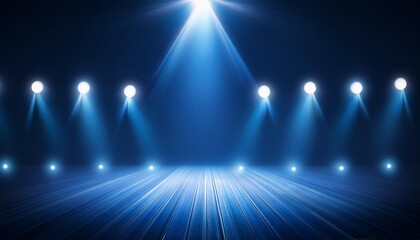 Wall Mural - Blue background Light down from above Light top Many lights on top Lighting stage