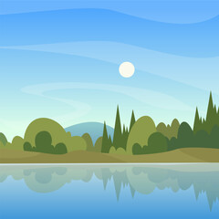 Wall Mural - outdoor landscape. background with river woods and moonlight