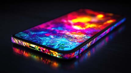 Wall Mural - Close Up of a Vibrant Smartphone with Abstract Art