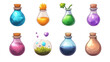 © ItziesDesign - A collection of colorful potion bottles, featuring various enchanting liquids perfect for fantasy themes or game designs.