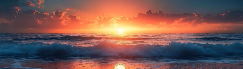 Wall Mural - Ocean Sunset with Waves Photo