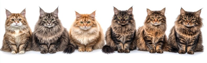 Wall Mural - Various shorthair and longhair cats, isolated on transparent background