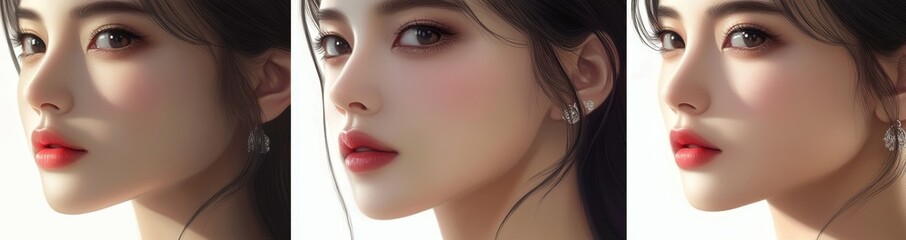 Wall Mural - The collection shows a set of portraits of beautiful Korean women with clean and fresh skin on a transparent background. Face care, facial treatments, cosmetology, beauty and spa concepts are