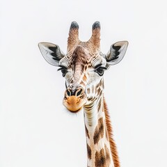 Wall Mural - On a transparent background, a close-up of a giraffe head can be seen