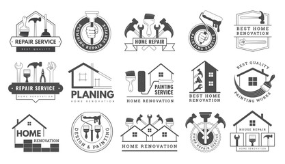 Wall Mural - home service badges. repair workers logo collection construction planning painting design plumbing s