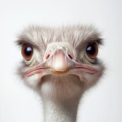 A close-up image of an ostrich looking in front, isolated on a transparent background