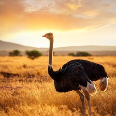 ostrich in the savanna, ai generated