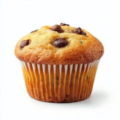 An isolated white background with one homemade muffin