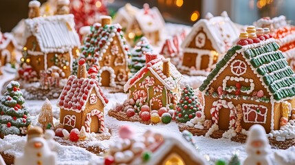 christmas decoration, A Christmas Santa village made of cookies and candy, chritsmas village landscape, gingerbread houses