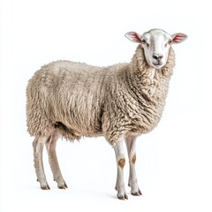 Wall Mural - Isolated on white background, a portrait of a sheep in full body size