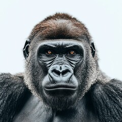 Wall Mural - A powerful male gorilla is depicted on a transparent background, isolated on a white background