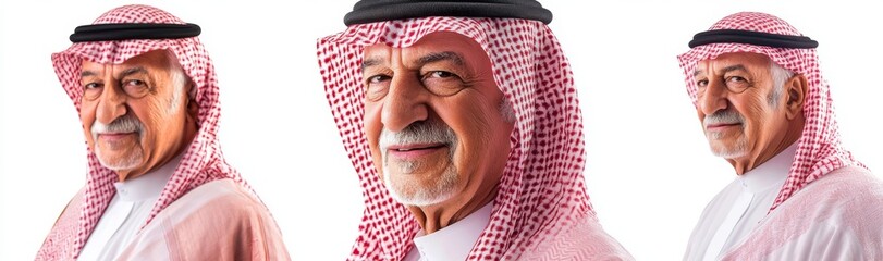 Isolated on transparent background, a group of senior Arabian or Saudi men wearing traditional clothing